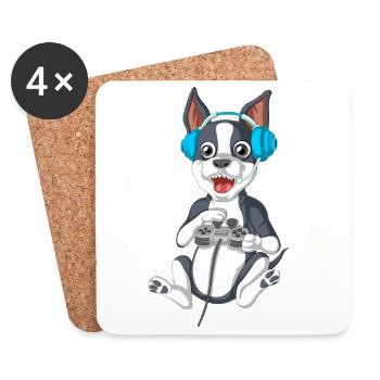 Verspielte Gaming Boston Terrier Hund Illustration - Untersetzer (4er-Set) - Weiß - Vorne