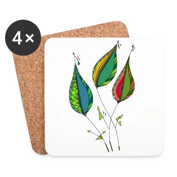 Feuilles abstraites - Dessous de verre (lot de 4) - blanc - Devant