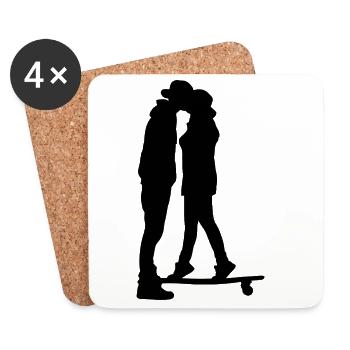 Skateboard Kuss - Untersetzer (4er-Set) - Weiß - Vorne
