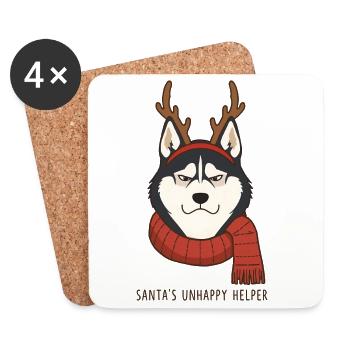 Grumpy Husky – Santa's Unhappy Helper - Coasters (set of 4) - white - Front