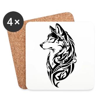 Nordic Wolf Tribal Tattoo - Coasters (set of 4) - white - Front