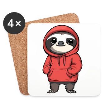 Pendentif paresseux mignon dans un sweat à capuche - Dessous de verre (lot de 4) - blanc - Devant