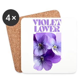 Violettes Stiefmütterchen-Blumenmuster - Untersetzer (4er-Set) - Weiß - Vorne