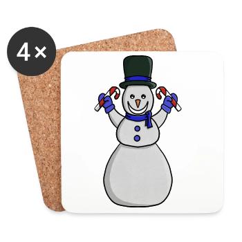 Festlicher Schneemann mit Zuckerstange und Handschuhen - Untersetzer (4er-Set) - Weiß - Vorne