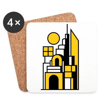 Abstract Cityscape in Yellow Black - Coasters (set of 4) - white - Front