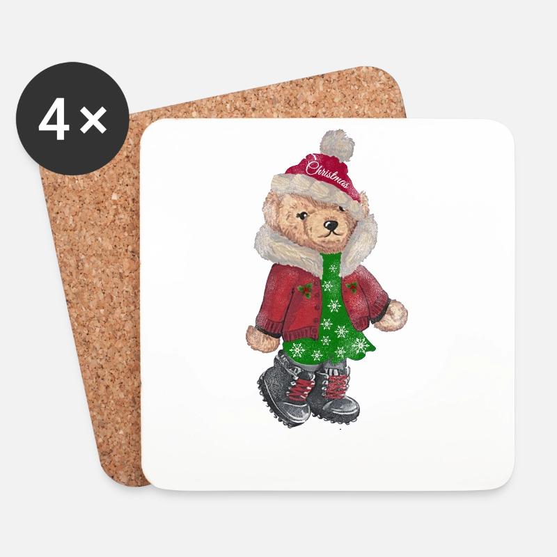 Christmas Bear, Christmas gift - Untersetzer (4er-Set) - Weiß