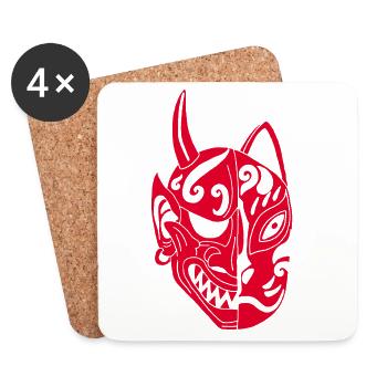 Chat-démon rouge japonais - Dessous de verre (lot de 4) - blanc - Devant