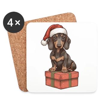 Christmas Dachshund with Gift – Sweet Xmas Motif - Coasters (set of 4) - white - Front