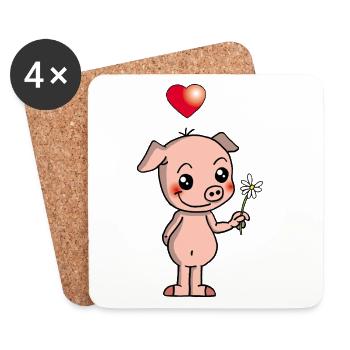 Cochon manga et mignon - Dessous de verre (lot de 4) - blanc - Devant