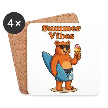 Summer Vibes Bear - Sommerbär mit Eis - Coasters (set of 4) - white - Front