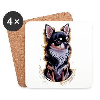 Illustration Chihuahua : Portrait de chien élégant - Dessous de verre (lot de 4) - blanc - Devant