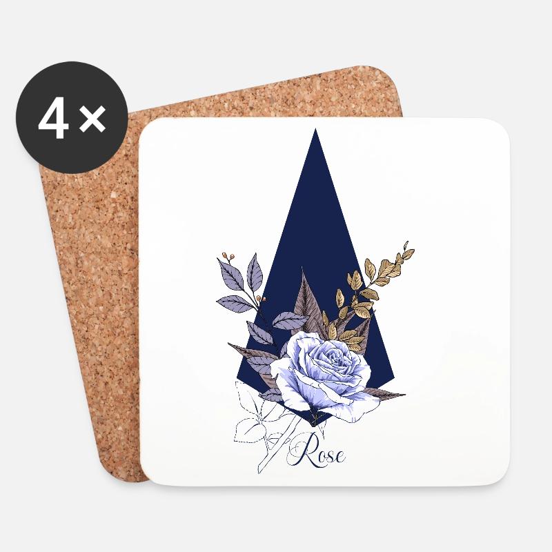 Rose auf Blau - Untersetzer (4er-Set) - Weiß