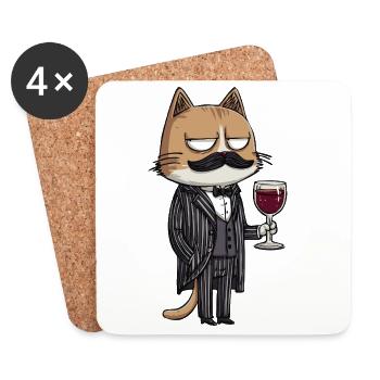 Mafia Cat with Wine | Funny Cartoon Illustration - Untersetzer (4er-Set) - Weiß - Vorne