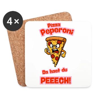 Angry Pepperoni Pizza Cartoon - Coasters (set of 4) - white - Front