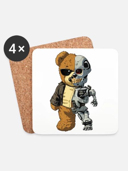 Bear Robot Cyborg - Coasters (set of 4) - white