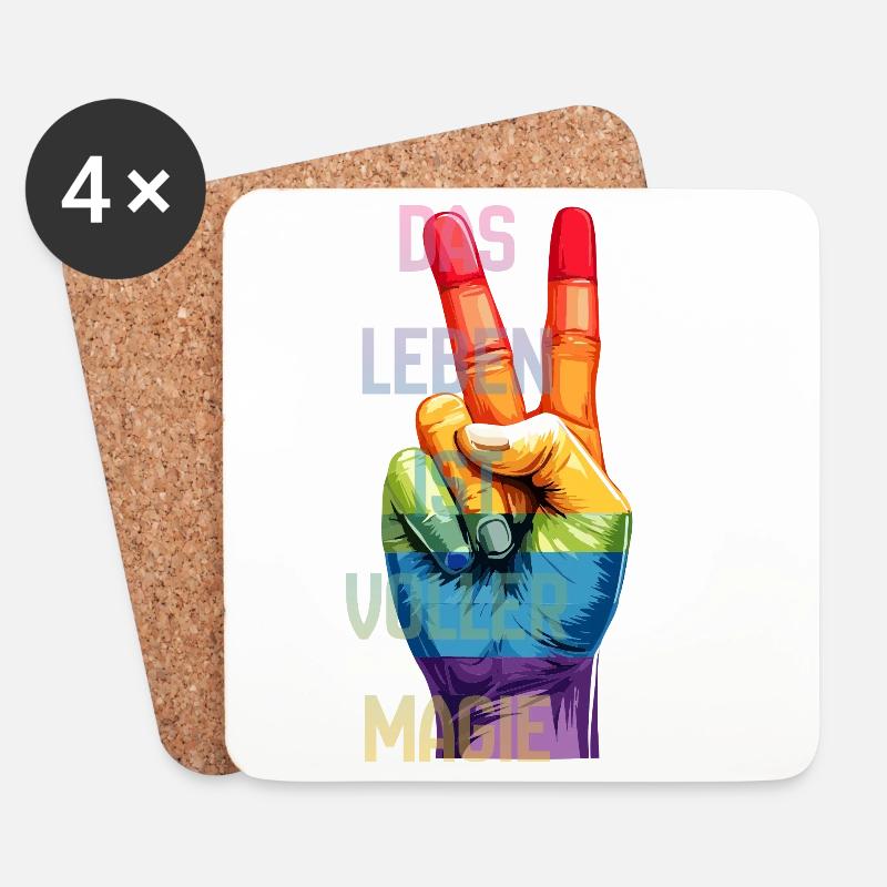 Regenbogen-Peace Hand – Das Leben ist voller Magie - Untersetzer (4er-Set) - Weiß
