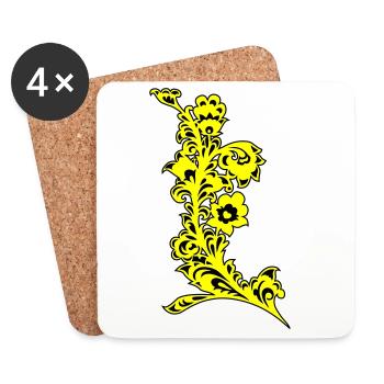 Yellow Flower Detail Ornament - Coasters (set of 4) - white - Front