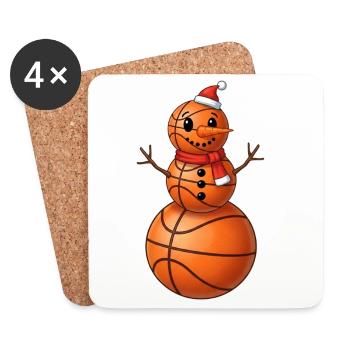 Basket-ball dessin animé bonhomme de neige Sports d’hiver - Dessous de verre (lot de 4) - blanc - Devant