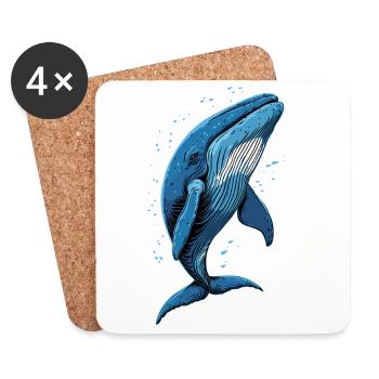 Baleine bleue Baleine Baleines bleues Baleines Chant Baleine Plongeur Baleines Océan - Dessous de verre (lot de 4) - blanc - Devant