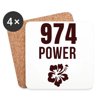 Pouvoir 974 Hibiscus Tropical rétro - Dessous de verre (lot de 4) - blanc - Devant