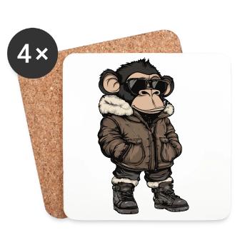 Affe Cool Winter - Untersetzer (4er-Set) - Weiß - Vorne