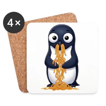 Süßer Pinguin Spaghetti Tollpatschiger Cartoon  - Untersetzer (4er-Set) - Weiß - Vorne