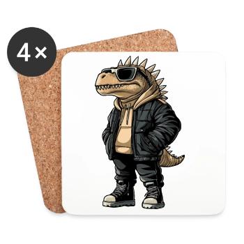 Dinosaur stegosaurus Cool Winter - Coasters (set of 4) - white - Front