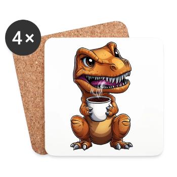 T-Rex Dino grincheux du matin avec :) café - Dessous de verre (lot de 4) - blanc - Devant