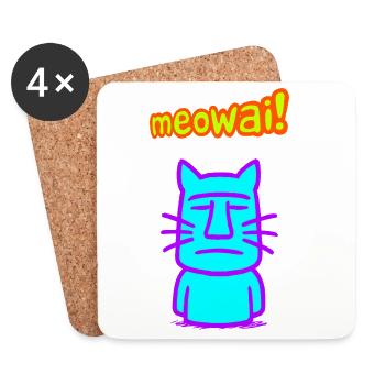 Moai-Katze - Untersetzer (4er-Set) - Weiß - Vorne