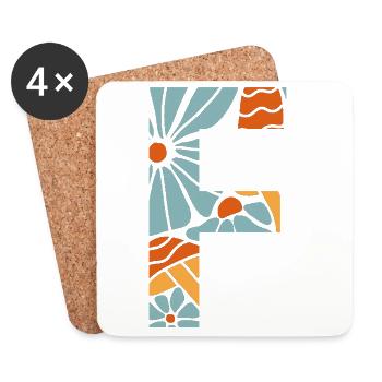 Buchstabe f groovige Blumen Geschenkidee - Untersetzer (4er-Set) - Weiß - Vorne