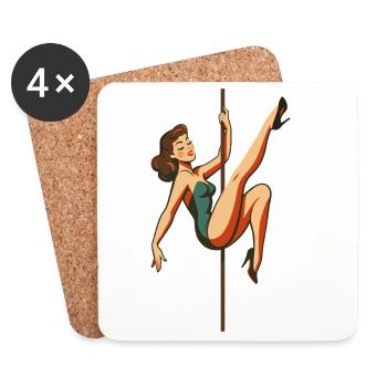 Pole Dance Pole Dancer Brunette Retro 50s Gift - Coasters (set of 4) - white - Front