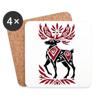 Nordic Tribal Hirsch – Winter Wald Deko Design - Untersetzer (4er-Set) - Weiß - Vorne