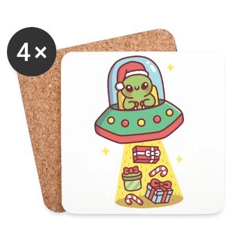 Funny Alien In UFO Abducts Christmas Presents - Coasters (set of 4) - white - Front