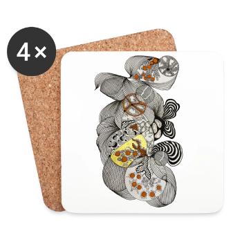 Motif d’ornement organique - Dessous de verre (lot de 4) - blanc - Devant