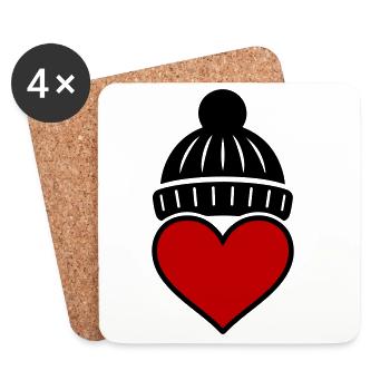 Herz Winter Mütze Liebe - Untersetzer (4er-Set) - Weiß - Vorne