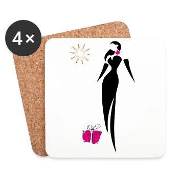 Noël avec une étoile dorée à paillettes - Dessous de verre (lot de 4) - blanc - Devant