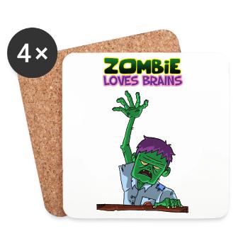 Zombie liebt Gehirne, lustige untote Monster-Horror - Untersetzer (4er-Set) - Weiß - Vorne