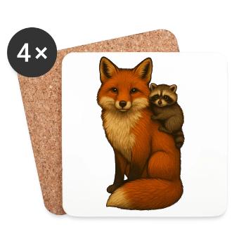 Fuchs und Waschbär - Untersetzer (4er-Set) - Weiß - Vorne