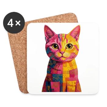 Chat Pop Art - Coloré - Dessous de verre (lot de 4) - blanc - Devant