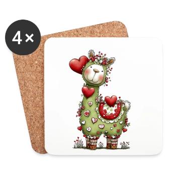 Lama mit Herzen - Untersetzer (4er-Set) - Weiß - Vorne
