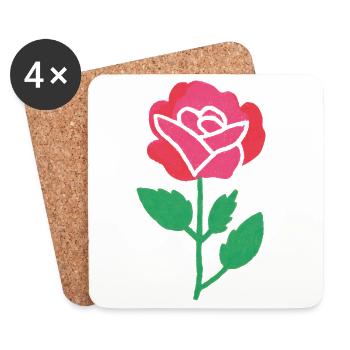 Fleur de rose dans le style aquarelle - Dessous de verre (lot de 4) - blanc - Devant