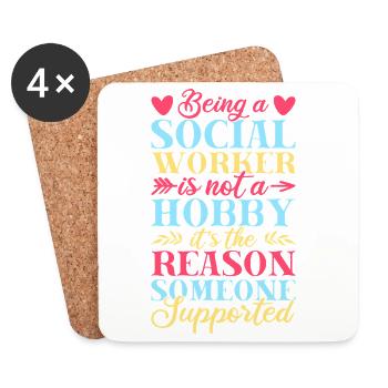 Citation d’assistant social n’est pas un hobby Le travail social - Dessous de verre (lot de 4) - blanc - Devant