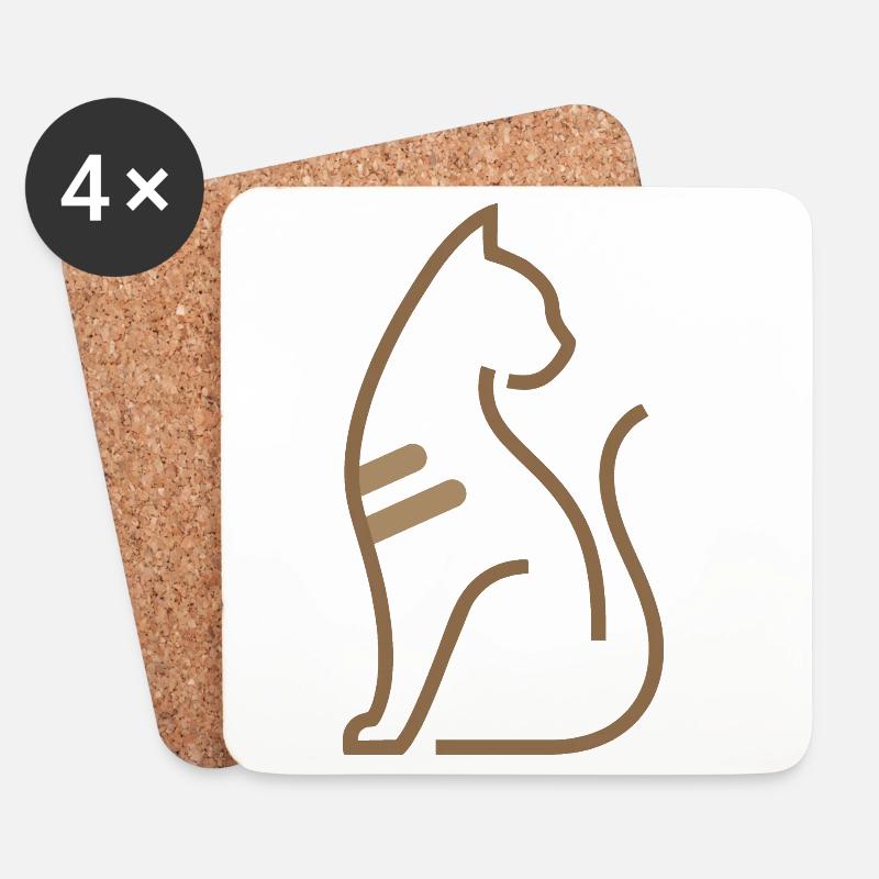 Abstrakte Katze – Modernes Linienmotiv - Untersetzer (4er-Set) - Weiß