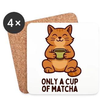 Cat Happiness Matcha Moment - Coasters (set of 4) - white - Front
