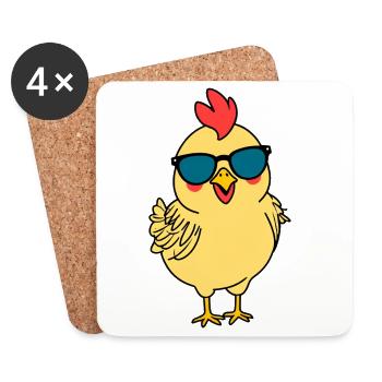 Poussin avec des lunettes de soleil - Dessous de verre (lot de 4) - blanc - Devant