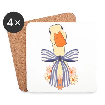 Oie pastel avec nœud et fleurs - Dessous de verre (lot de 4) - blanc - Devant