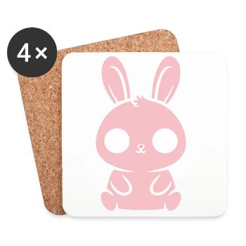 Kawaii Hase Rosa Große Augen Süß - Untersetzer (4er-Set) - Weiß - Vorne