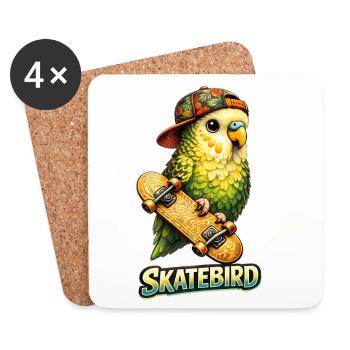 Skatebird – Perroquet tropical avec skateboard & Ca - Dessous de verre (lot de 4) - blanc - Devant