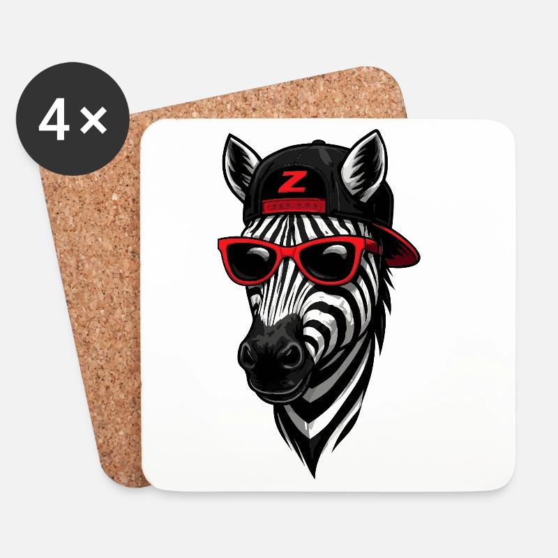 Cooles Zebra mit Cap und Sonnenbrille - Untersetzer (4er-Set) - Weiß