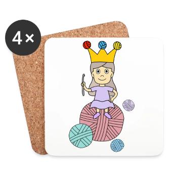 Little knitting queen with yarn ball - Coasters (set of 4) - white - Front